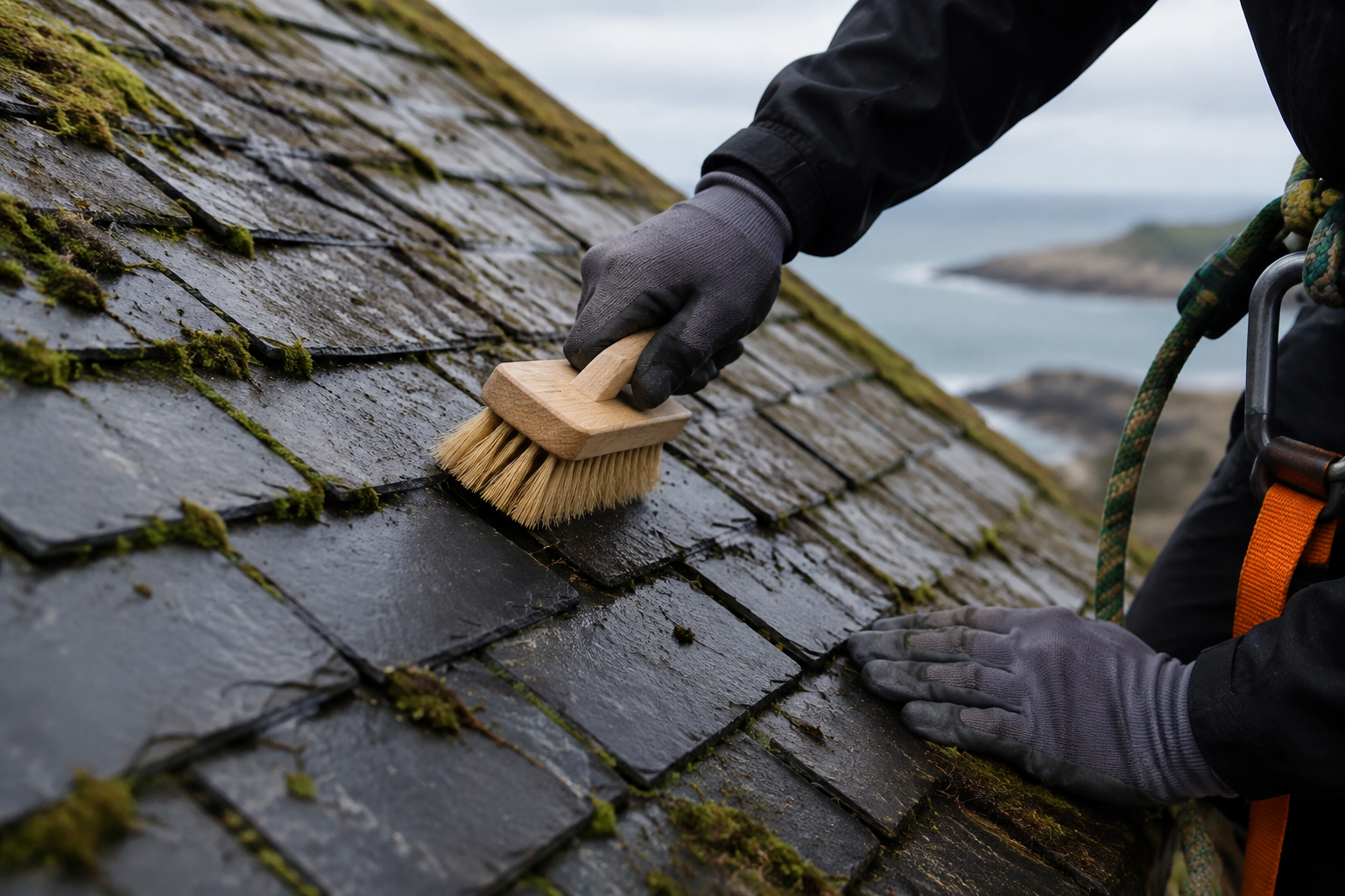 Brossage professionnel de mousse sur ardoises à Camaret-sur-Mer